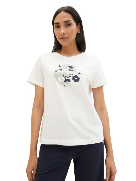 Tom Tailor Women T-shirt crew neck print (1040544/10357 Washed White) - WeekendMode