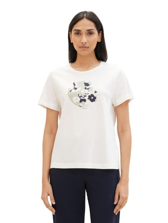 Tom Tailor Women T-shirt crew neck print (1040544/10357 Washed White) - WeekendMode