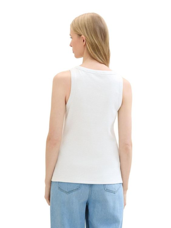 Tom Tailor Women T-shirt rib stripe top (1041538/35344 offwhite blue stripe) - WeekendMode