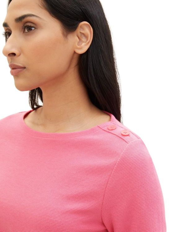 Tom Tailor Women T-shirt with buttons NOS (1041292/15799 carmine pink) - WeekendMode