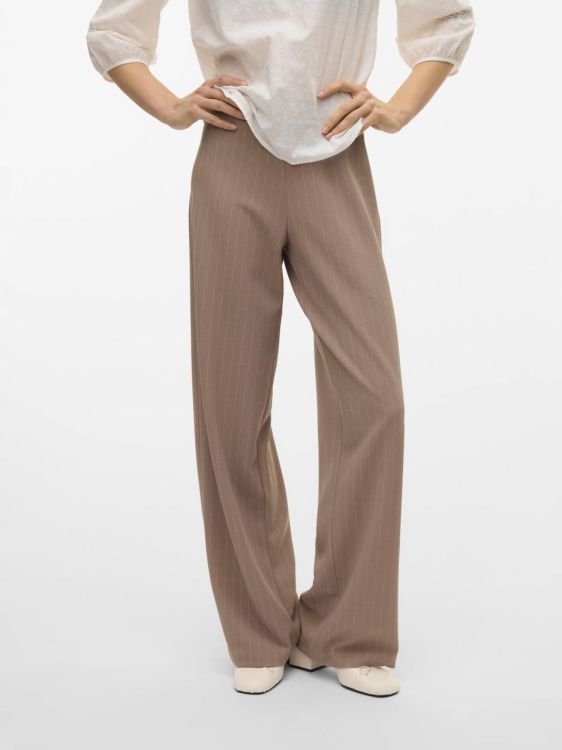 Vero Moda VMBERLIN MY MW WIDE PRINT PANT NOOS (10322357/Silver Mink OATMEAL PINSTRIPES) - WeekendMode