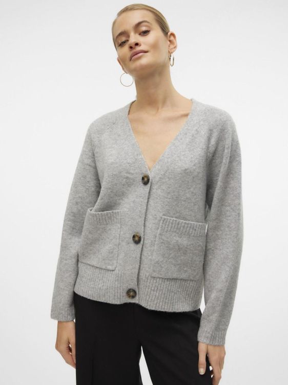 Vero Moda VMBOOM LS V-NECK BUTTON CARDIGAN GA NOOS (10320457/Light Grey Melange) - WeekendMode