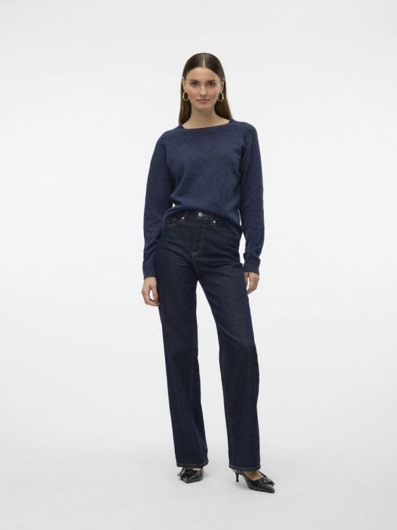 Vero Moda VMDOFFY LS O-NECK BLOUSE GA NOOS (10201022/Navy Blazer W. BLACK MELANGE) - WeekendMode