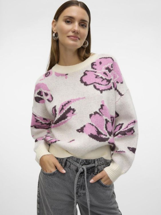 Vero Moda VMESTRID LS O-NECK PULLOVER GA (10314618/Birch W. FUCHSIA PINK + PLUM PE) - WeekendMode