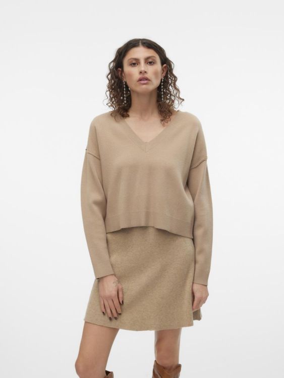 Vero Moda VMGOLD LINK LS V-NECK CROPPED PULL. GA (10311403/Silver Mink W. MELANGE) - WeekendMode