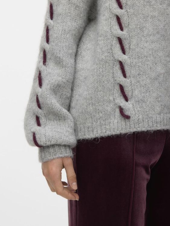 Vero Moda VMILINA LS O-NECK HANDSTITCH PULLOVER (10334866/Light Grey Melange W. WINETASTI) - WeekendMode