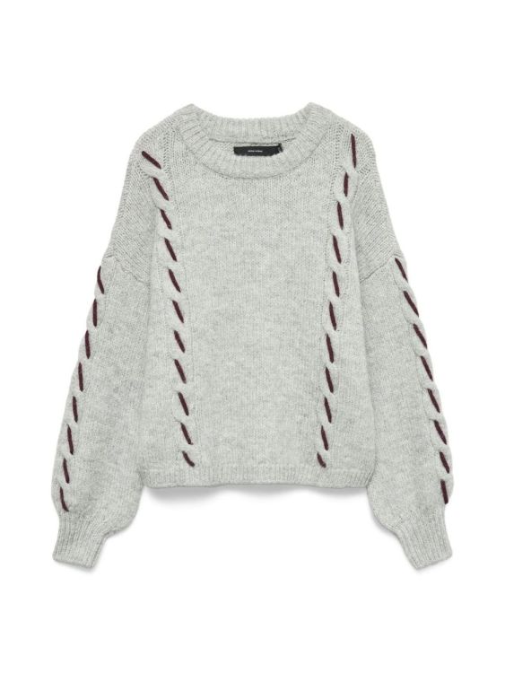 Vero Moda VMILINA LS O-NECK HANDSTITCH PULLOVER (10334866/Light Grey Melange W. WINETASTI) - WeekendMode