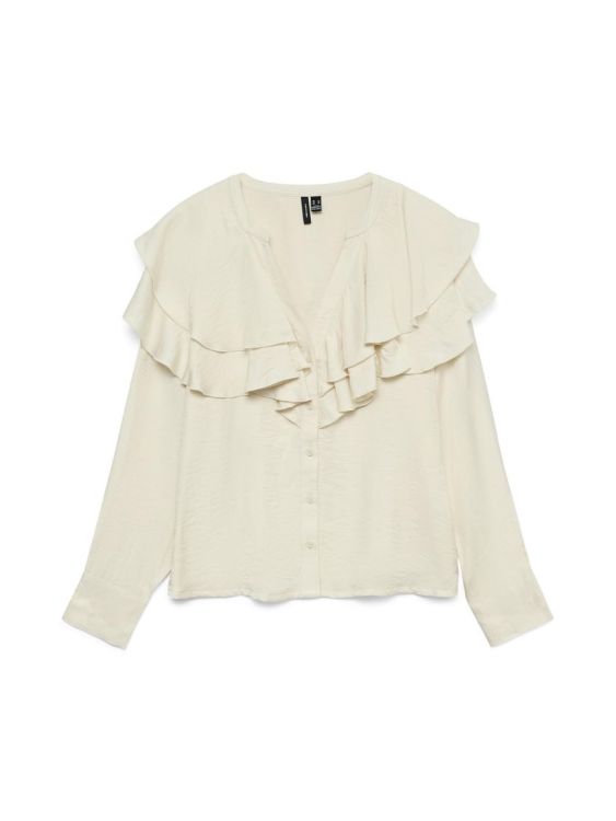 Vero Moda VMLIZZI LS FLOUNCE TOP WVN GA (10335464/Birch) - WeekendMode