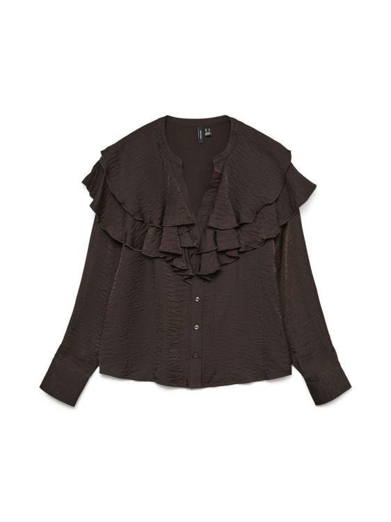 Vero Moda VMLIZZI LS FLOUNCE TOP WVN GA (10335464/Chocolate Torte) - WeekendMode