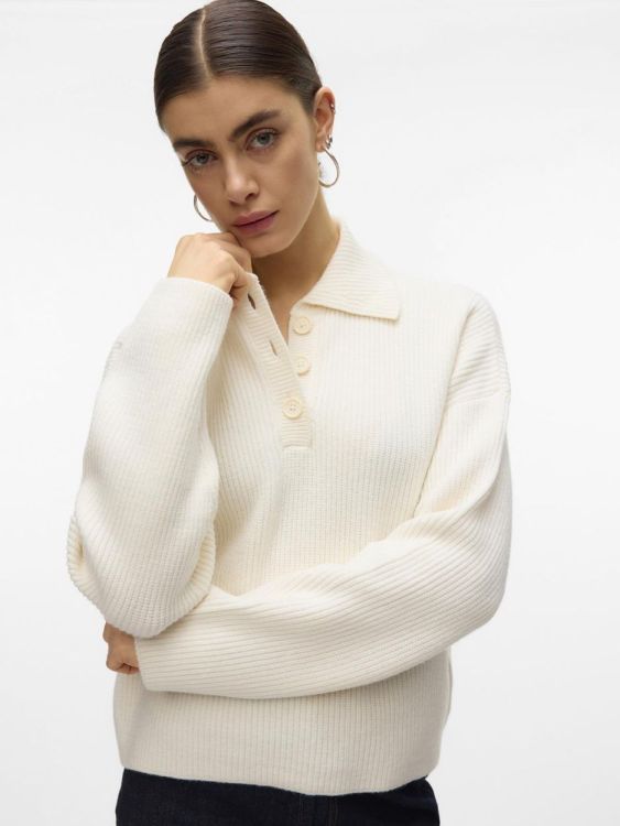 Vero Moda VMLUNA LS POLONECK SHORT PULLOVER BOO (10331528/Birch) - WeekendMode