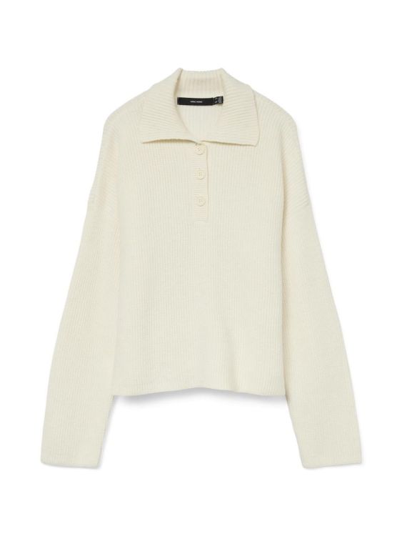 Vero Moda VMLUNA LS POLONECK SHORT PULLOVER BOO (10331528/Birch) - WeekendMode