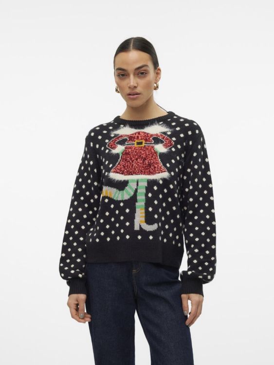 Vero Moda VMSPARKLE ELFIE LS O-NECK PULL. XMAS (10311359/Black W. BIRCH+LIGHT GREY+JELLY) - WeekendMode