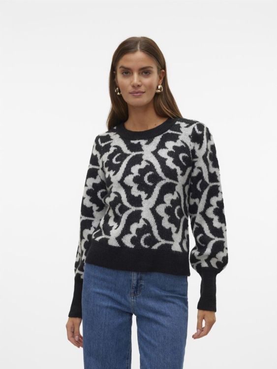 Vero Moda VMTARI LS O-NCK JACQUARD PULLOVER GA BOO (10310726/Birch W. BLACK FLOWER PRINT) - WeekendMode