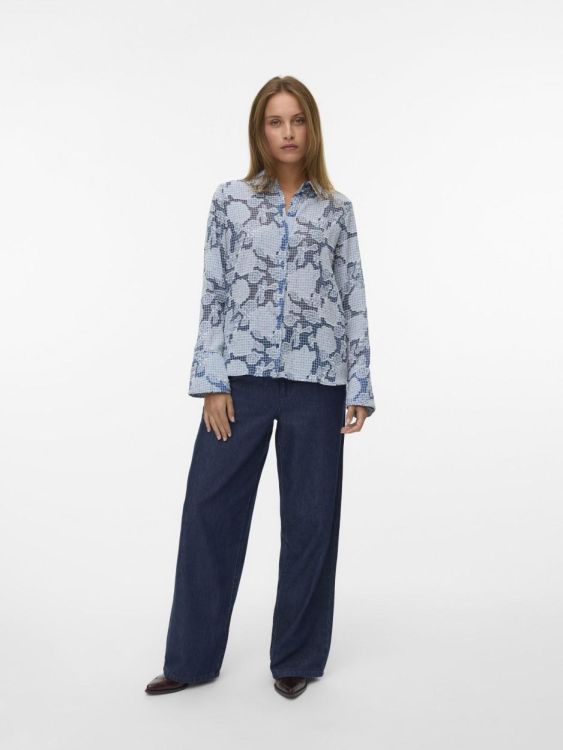 Vero Moda VMULRIKA LS SHIRT WVN GA (10338832/Dark Denim Cloud dancer) - WeekendMode