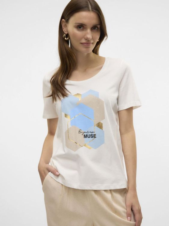Vero Moda VMVISLANA S/S O-NECK T-SHIRT JRS BTQ GA (10323762/Snow White MUSE in Cashmere blu) - WeekendMode