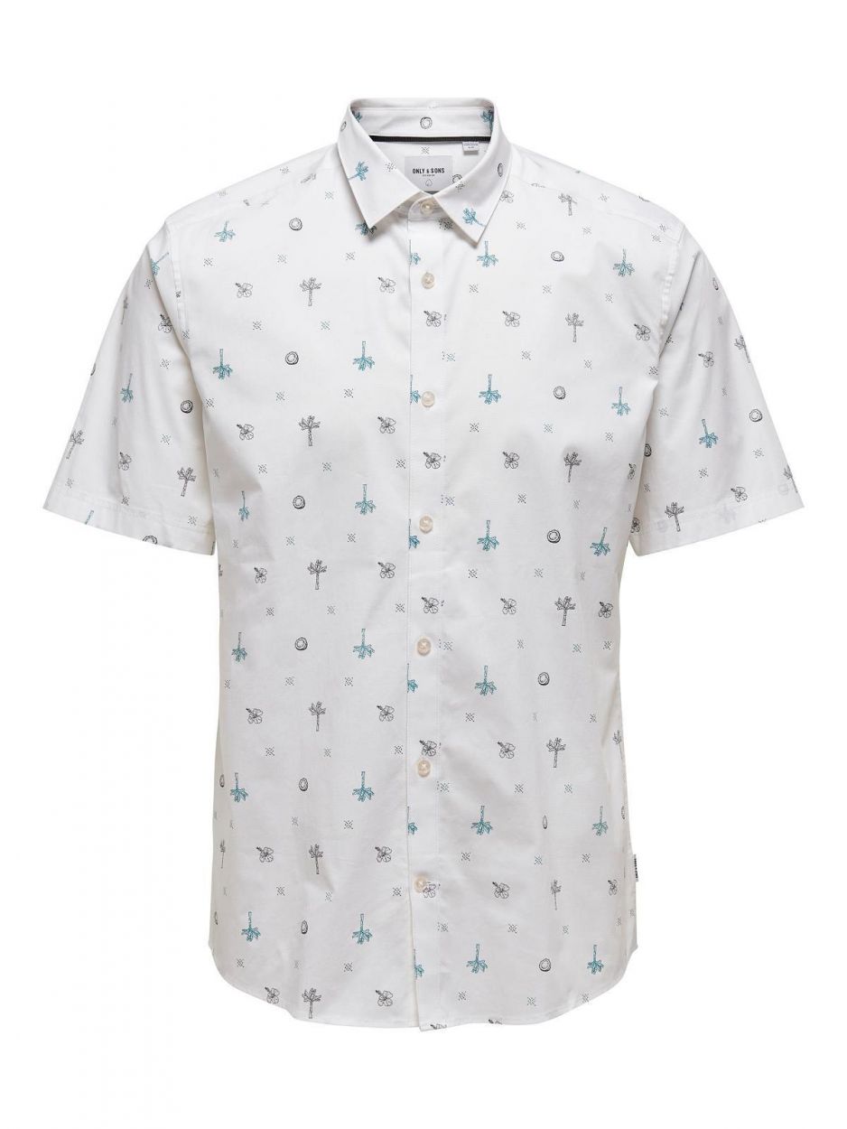 Only & Sons Bart Life SS AOP Stretch Shirt (22019271/bright white) - WeekendMode